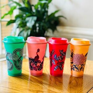 Starbucks 2024 Holiday Reusable Hot Cups Set of 4 w/ Lids - Grande Size 16oz